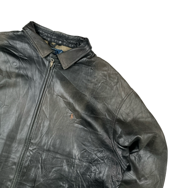 Ralph Lauren Black Heavyweight Leather Jacket - XXL