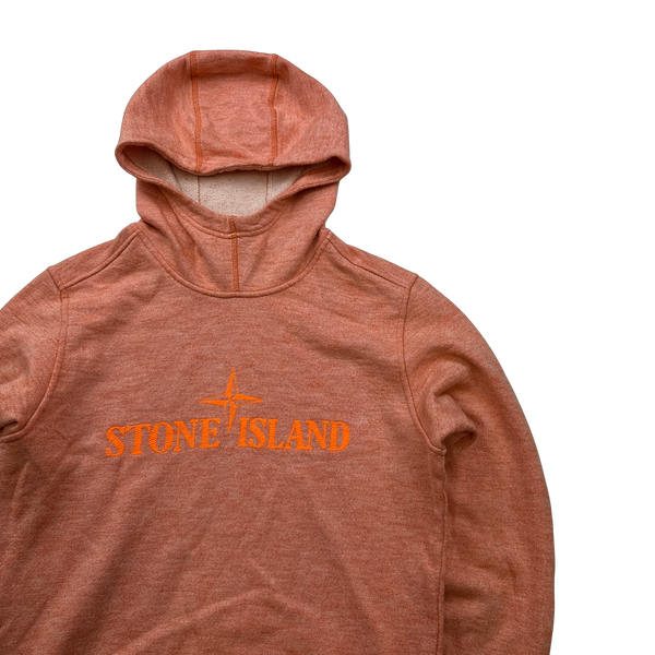 Stone Island 2019 Orange Marl Spellout Hoodie - Small