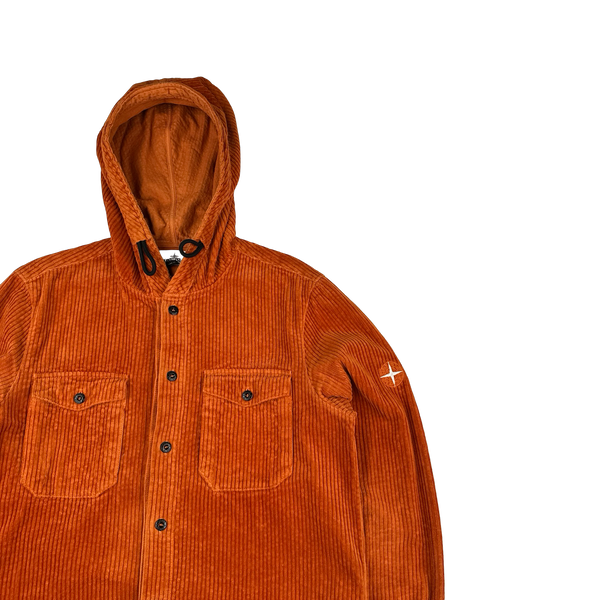 Stone Island 2019 Orange Hooded Corduroy Shirt - Medium
