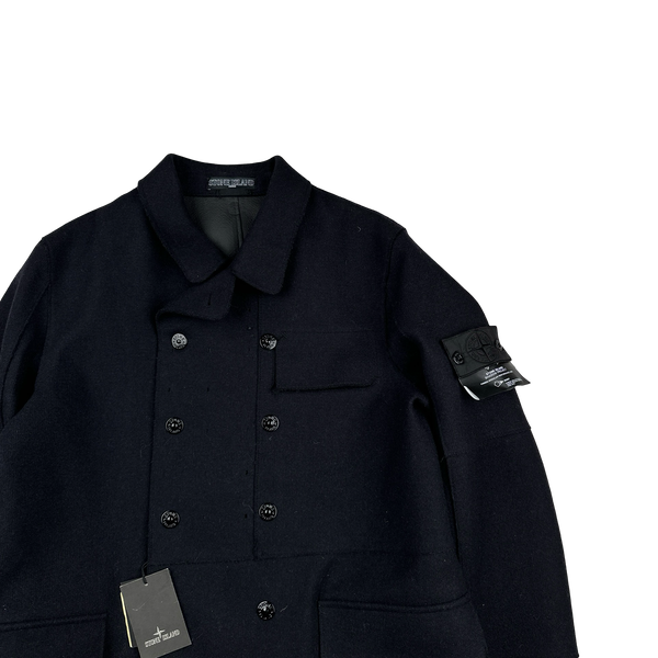 Stone Island 2010 Navy Shadow Project Leather Lined Wool Duffle Jacket - Large