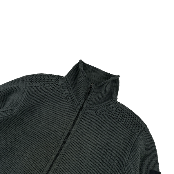Stone Island 2000s Vintage Dark Green Thick Wool Zipped Jumper - Large