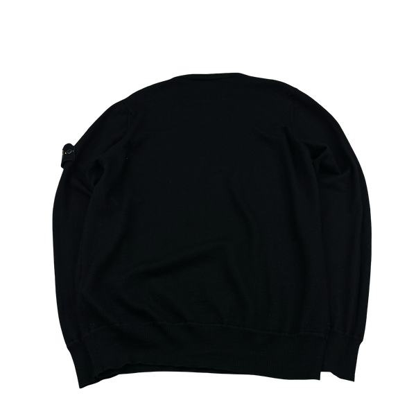 Stone Island 2021 Black Crewneck Lightweight Pure Wool Knit Jumper - Large