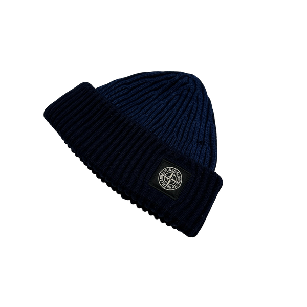 Stone Island 2014 Blue Two Tone Ribbed Wool Beanie