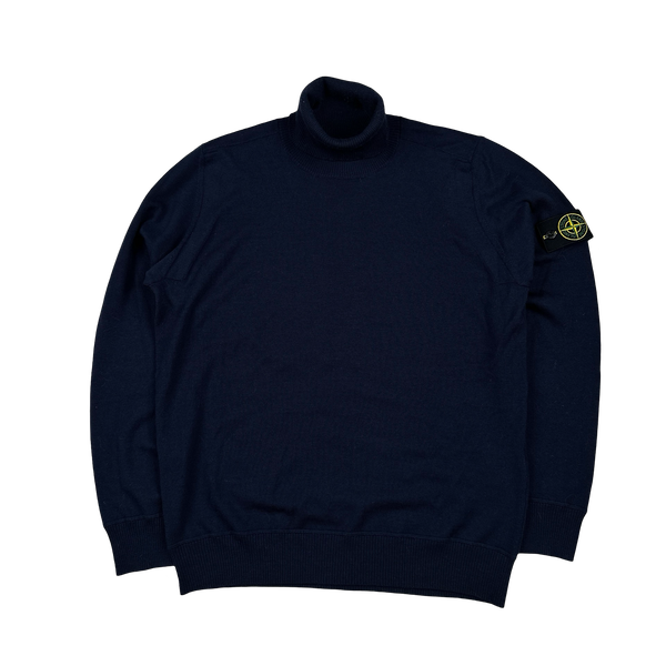 Stone Island 2020 Navy Roll Neck Wool Knit Jumper - XL