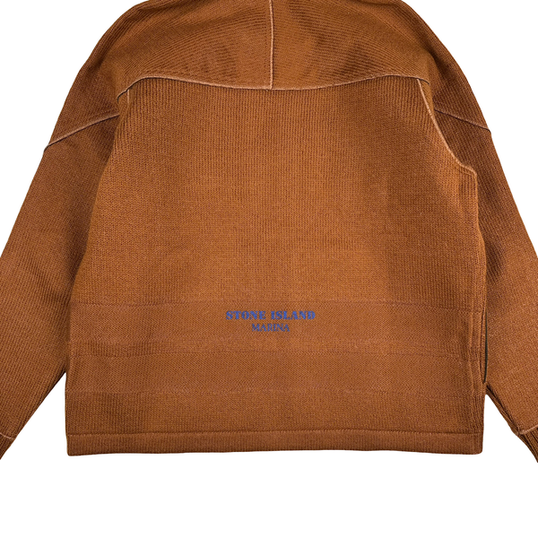 Stone Island 2025 Marina Brown Felted Wool Woven Knit Zipped Jacket - Large