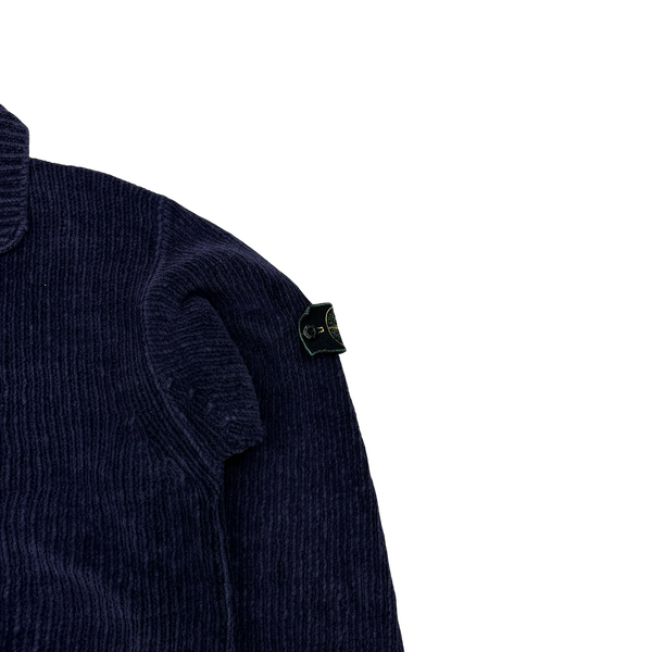 Stone Island 1998 Navy Vintage Cotton Chenille Knit Collared Jumper - XL
