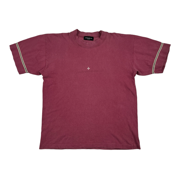 Stone Island Marina Vintage 80's Cotton Pink Spellout Embroidery T Shirt - Large