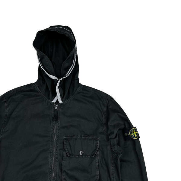 Stone Island 2021 Black Brushed Cotton Hooded Jacket - Medium