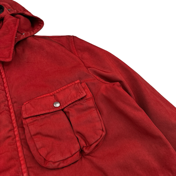 CP Company Red Frosted Nylon Quilted Goggle Jacket - XL