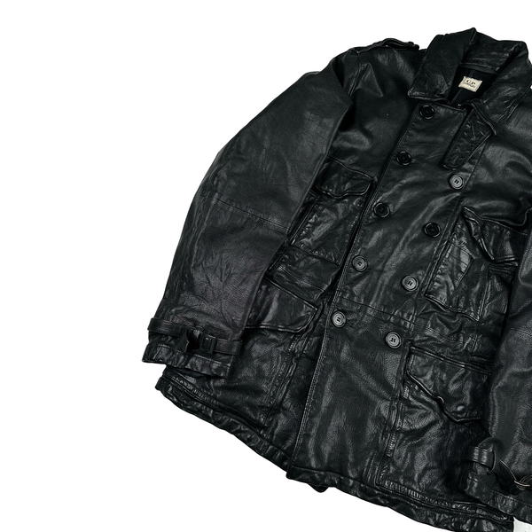 CP Company Vintage Black Heavyweight Leather Pea Jacket - XL