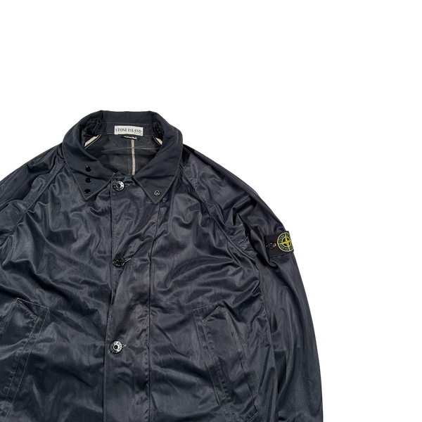 Stone Island 2003 Navy Paul Harvey Era Lightweight Mesh Collared Long Jacket - Medium