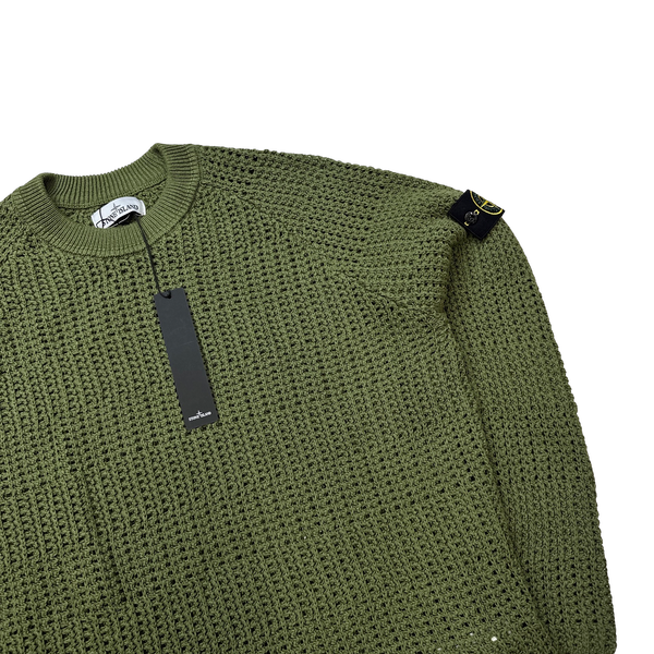 Stone Island 2022 Green Thick Knit Crewneck Jumper - XXL