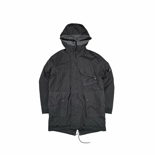CP Company Grey Quartz Lens Viewer Long Fishtail Jacket - Large