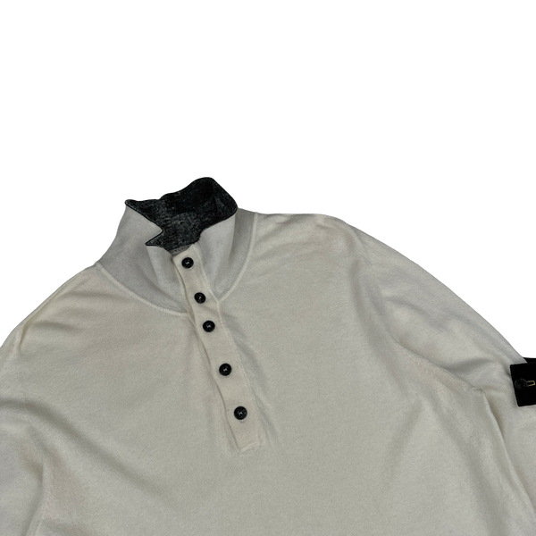 Stone Island 2008 White Cotton Buttoned High Neck Pullover - XXL