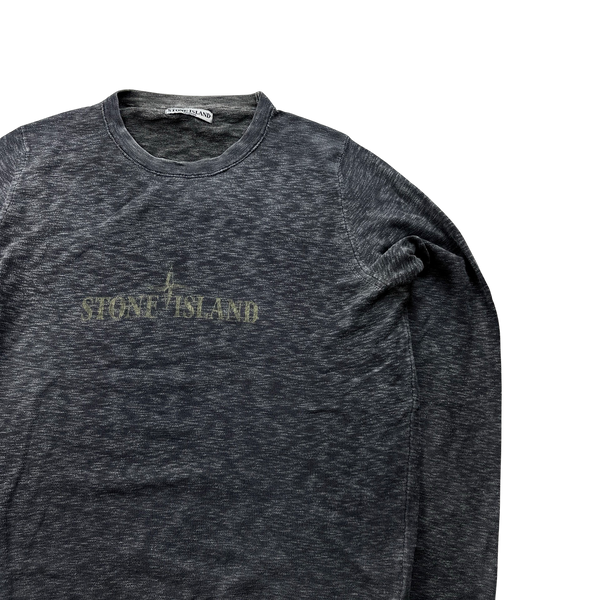 Stone Island 2008 Blue Cotton Marl Spellout Crewneck - Large