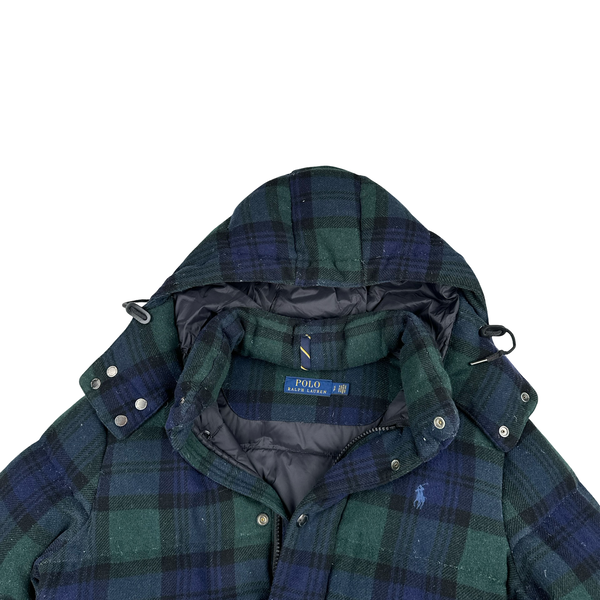 Ralph Lauren Green Nova Check Down Filled Hooded Puffer Jacket - Small