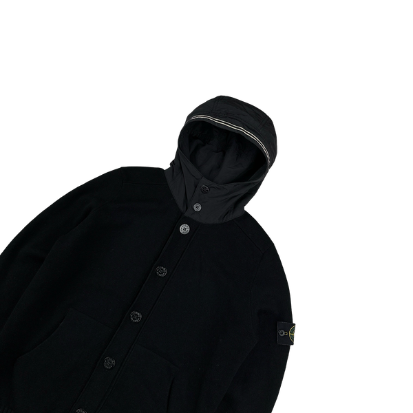 Stone Island 2011 Black Wool Nylon Hood Cardigan - XL