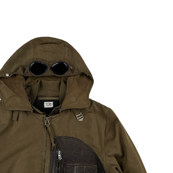 CP Company 2005 Brown Leather Detailed Goggle Jacket - Medium