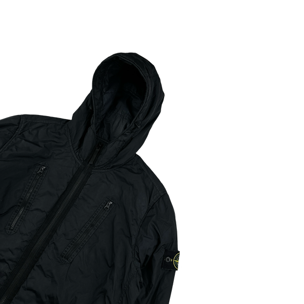 Stone Island 2022 Black Crinkle R-NY Garment Dyed Jacket - Medium
