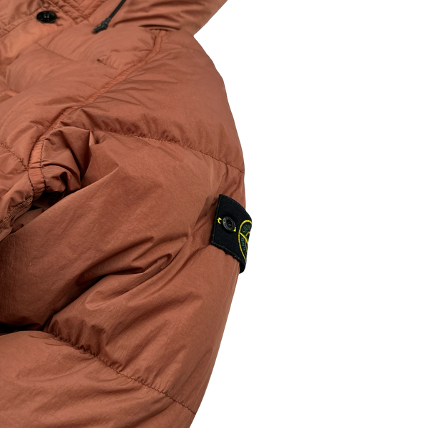 Stone Island 2019 Salmon Garment Dyed Crinkle Reps Long Puffer Jacket - Medium