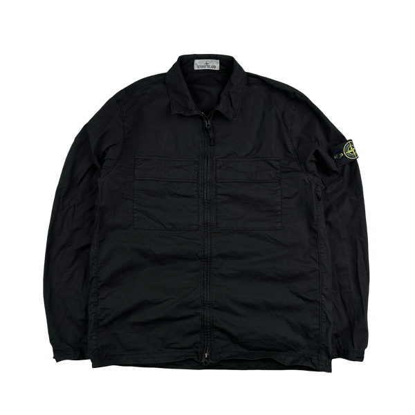 Stone Island 2023 Black Supima Cotton Twill Zipped Overshirt - Large