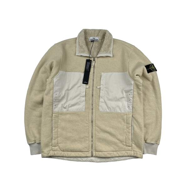 Stone Island 2023 Tan Teddy Fleece Zipped Jumper - Large