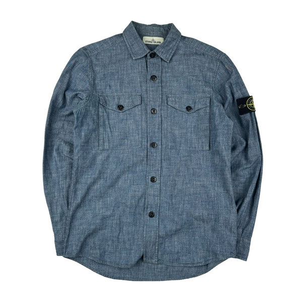 Stone Island 2017 Blue Cotton Buttoned Overshirt - Medium