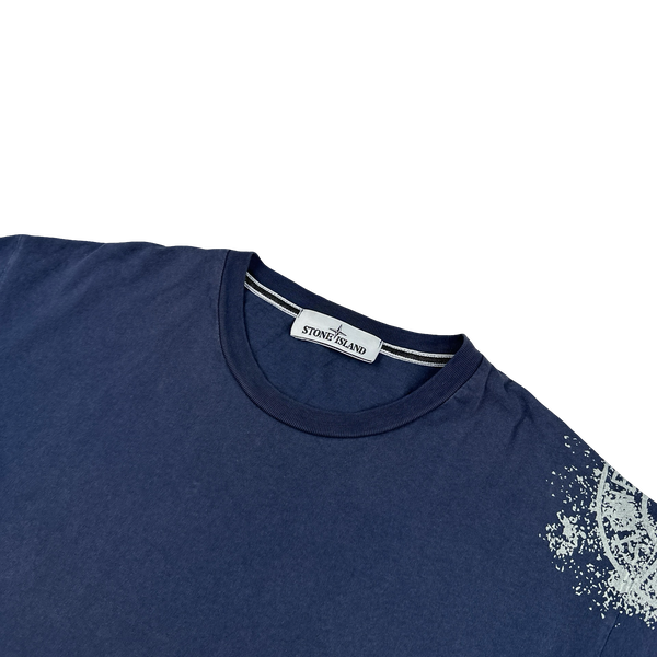 Stone Island 2017 Navy Arm Compass Graphic Logo T Shirt - Medium