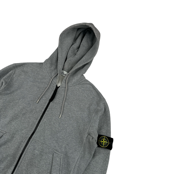 Stone Island Grey Cotton Zipped Hoodie - Medium