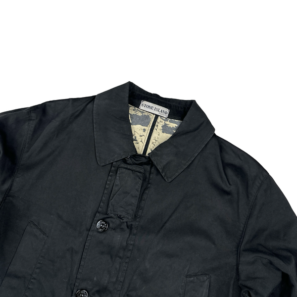 Stone Island 2002 Black Raso Gommato Collared Jacket - Large