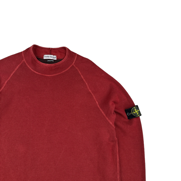 Stone Island 2003 Red Mock Neck Ribbed Cotton Pullover - XXL