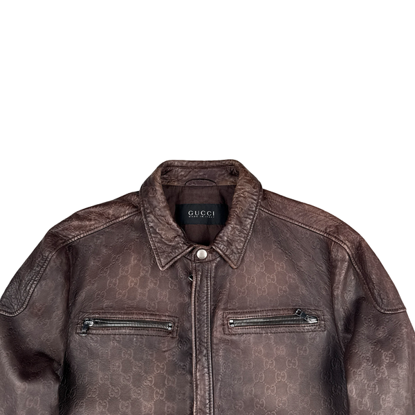 Gucci Monogram Leather Multi Pocket Zipped Jacket - Small