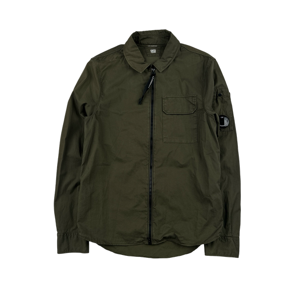 CP Company Khaki Green Cotton Zipped Overshirt - XS