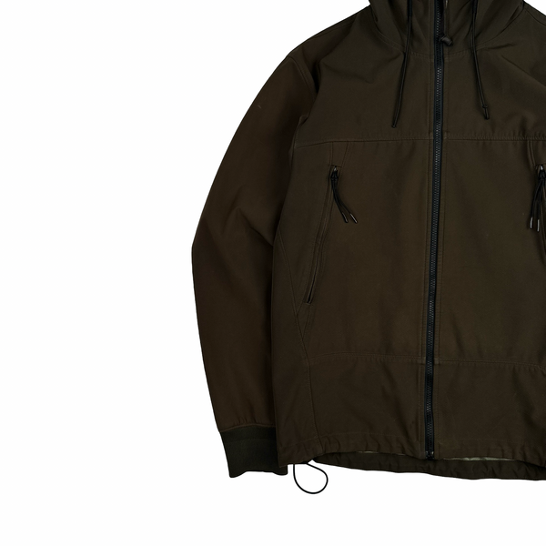 CP Company Brown Soft Shell Goggle Hooded Zipped Jacket - XL