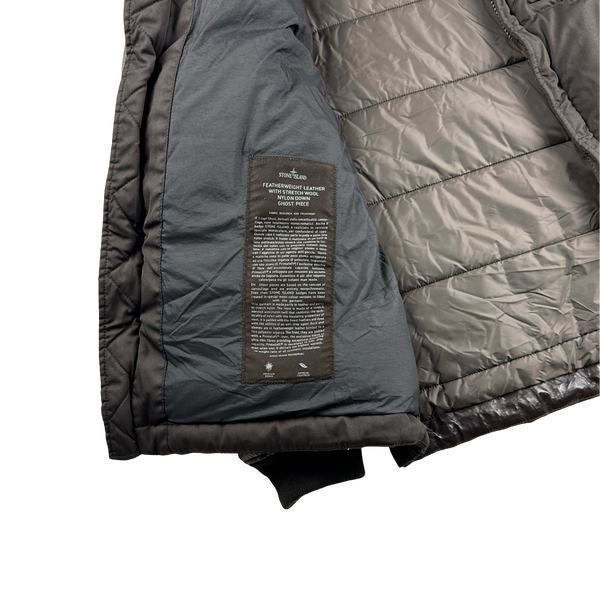 Stone Island Chocolate Brown Ghost Featherweight Leather Down Jacket - Large