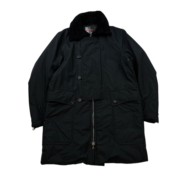 Prada Black Nylon Blend Sherpa Fleece Long Jacket- Medium