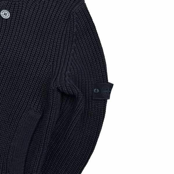 Stone Island 2012 Navy Ghost Piece Double Breasted Cotton Knit Buttoned Cardigan - XL