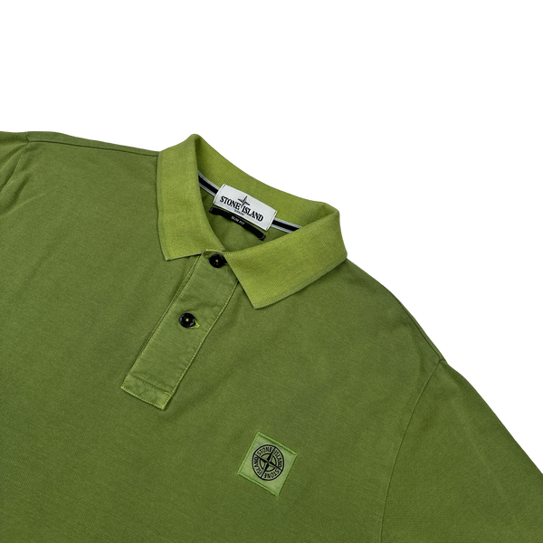Stone Island Garment Dyed Green Polo Shirt - Large