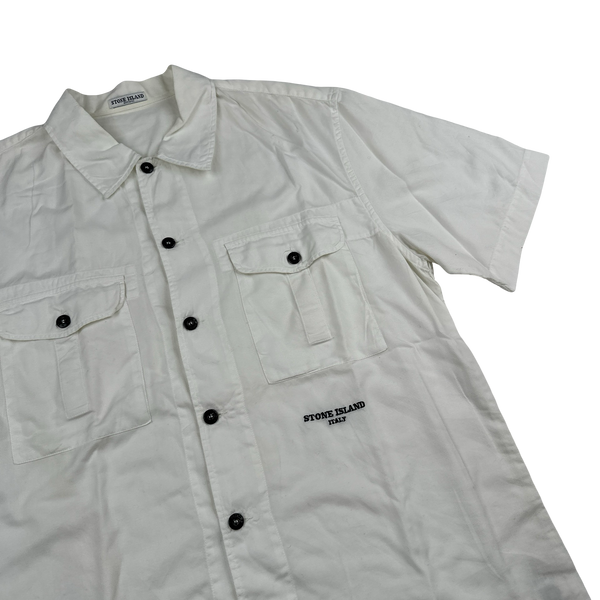 Stone Island 2004 White Cotton Spellout Short Sleeve Shirt - Large