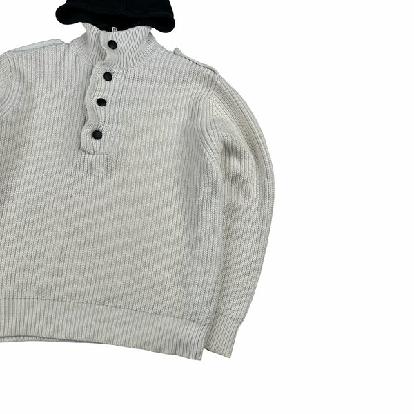Henri Lloyd Thick Knitted Cotton Hooded White Jumper - XL