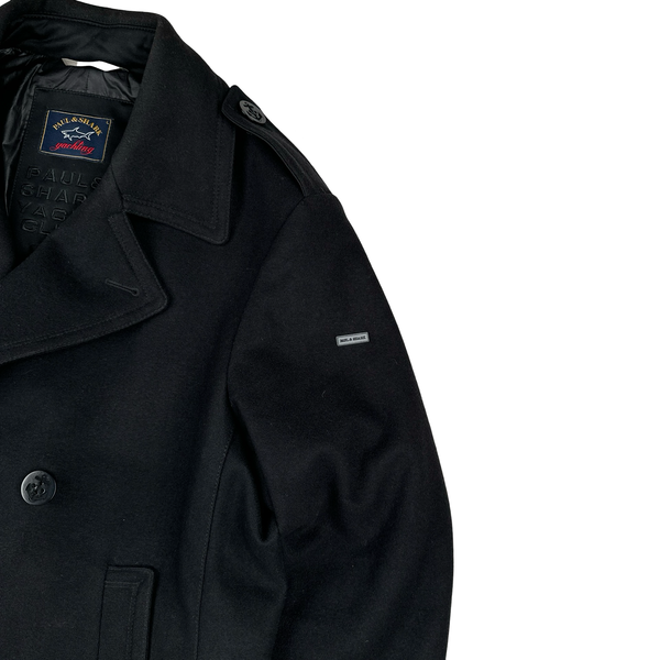 Paul And Shark Navy Wool Blend Heavyweight Buttoned Pea Coat - Large