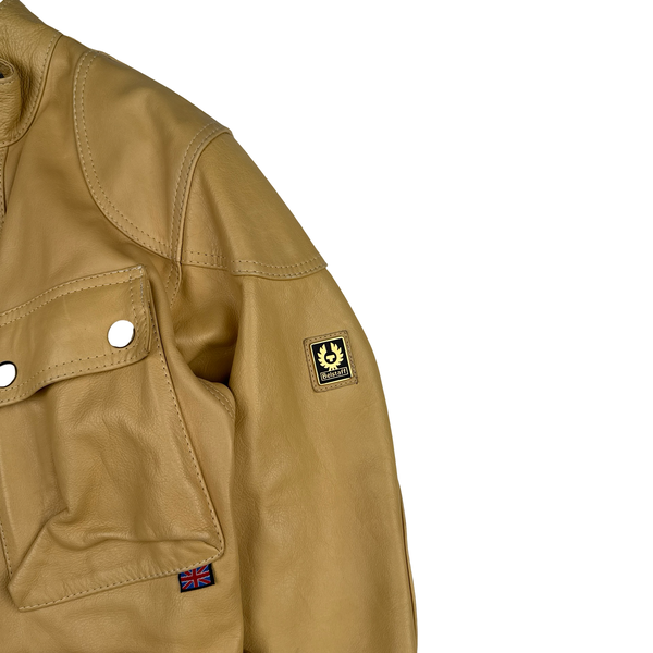Belstaff Cream Multi Pocket Field Leather Zipped Heavyweight Jacket - Small