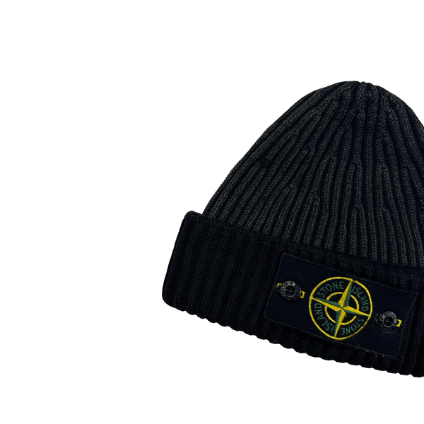 Stone Island 2011 Two Tone Grey Ribbed Wool Badge Beanie