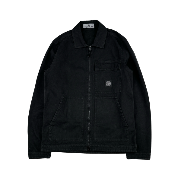 Stone Island 2019 Black Cotton Canvas Patch Overshirt - Small