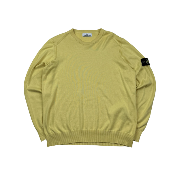 Stone Island 2019 Yellow Fine Knit Cotton Crewneck Jumper - XL