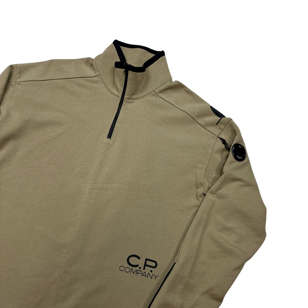 CP Company 019 Brown Spellout Quarter Zip Pullover Jumper - Large