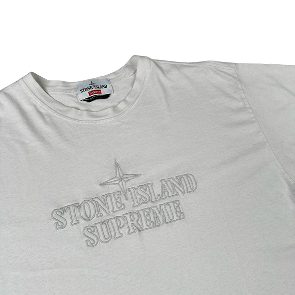 Stone Island x Supreme 2020 White Spellout T Shirt - Medium