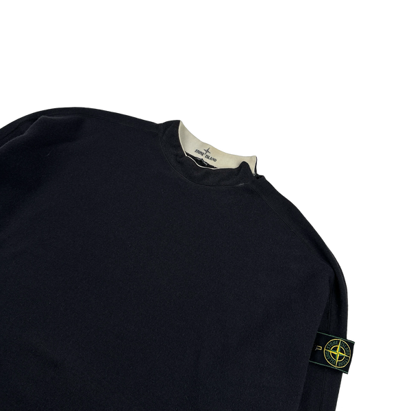 Stone Island 1996 Vintage Navy Wool Mock Neck Pullover Jumper - XL