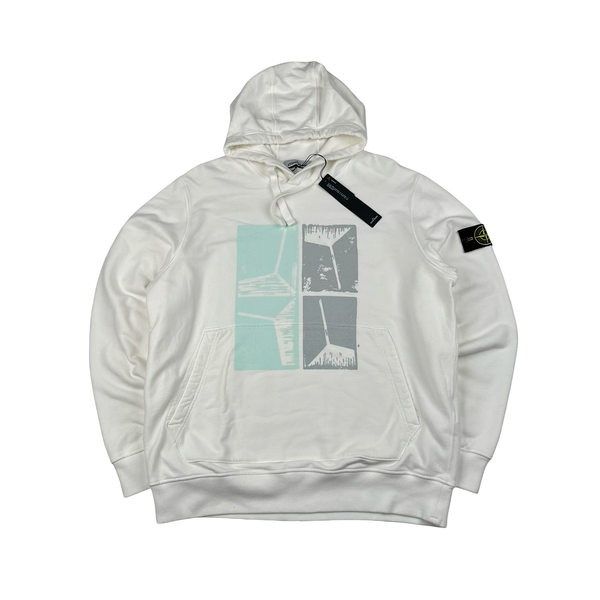 Stone Island 2022 White Pullover Graphic Cotton Hoodie - XXL