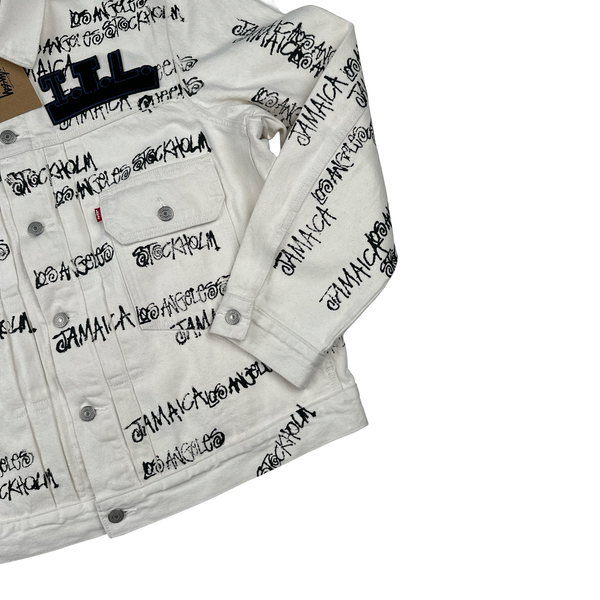 Stussy X Levi X Denim Tears Spellout Design White Denim Jacket - Medium - Large